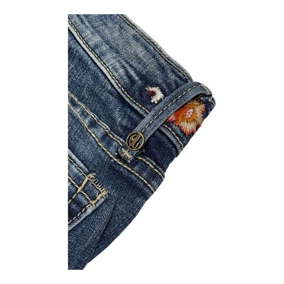 Driftwood Farrah Embroidered Flare Jeans Women's Size 27 Blue Denim Frayed Hem - Picture 13 of 15